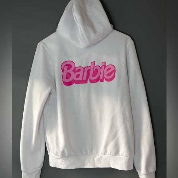 Barbie size small White Hoodie with Pink Barbie Logo, full front zip - Picture 4 of 8